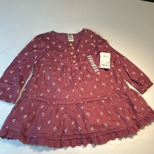 NWT Baby B’gosh Maroon Flower Long Sleeve Dress With Built In Underwear 24M